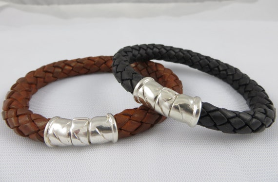 Men's Leather Bracelet with Sterling Silver by tiposcreations