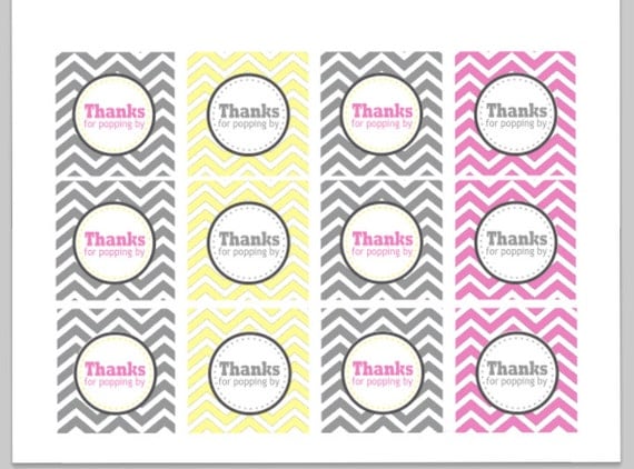 Thanks For Popping By Chevron Favor Tags\/Cupcake