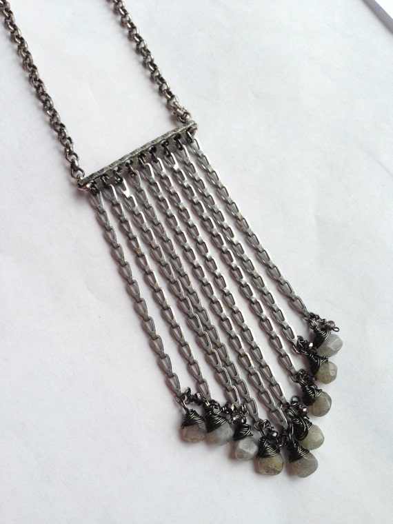 Silver & White Gunmetal Stretch Bead & Chain Bracelet main image 1