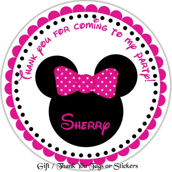 Minnie Mouse Head Personalized Stickers Party Favor Tags