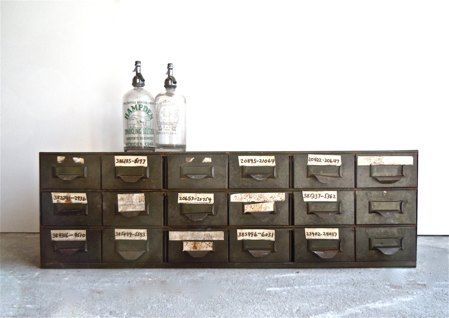 vintage industrial lyon steel 18 drawer cabinet // by Reclaimbk