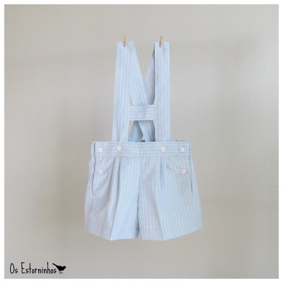 Baby Boy Shorts Overalls Striped Light Blue by OsEstorninhos