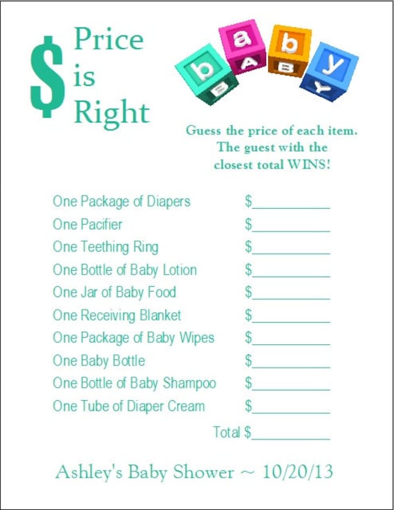 24 Personalized PRICE IS RIGHT Baby Shower Game by Print4U on Etsy