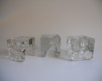 3 Finland Glass Napkin Candle Holders - by designer Juhava OY Helsinki
