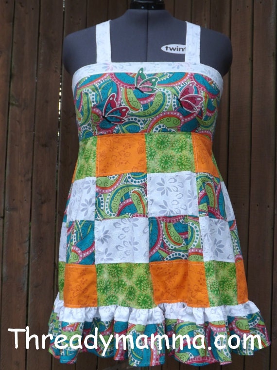 Larger sized Funky Patchwork Apron Top by threadymamma on Etsy