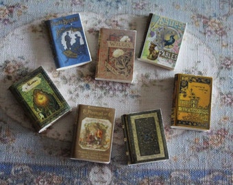Dollhouse Miniature set of 7 classic books with illustrated covers