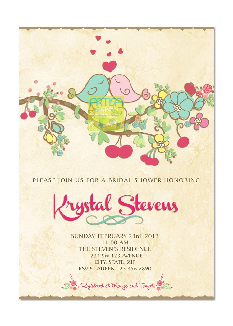 Love Birds Wedding Shower Invitations 4