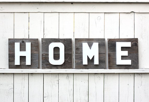 HOME Sign on Reclaimed Wood with Dimensional Painted Letters