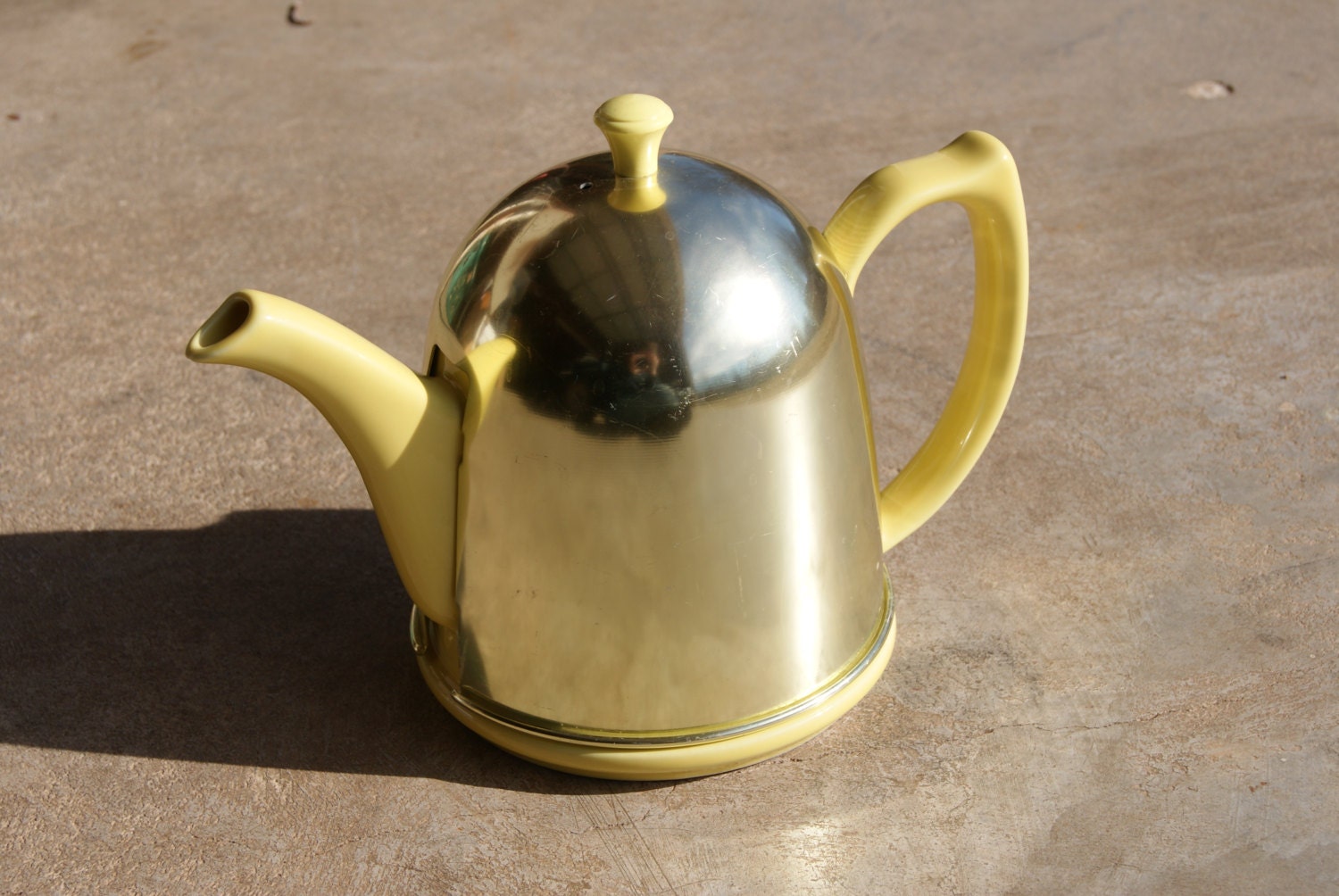 1950s Hall Yellow Teapot With Matching Yellow Metal Cozy
