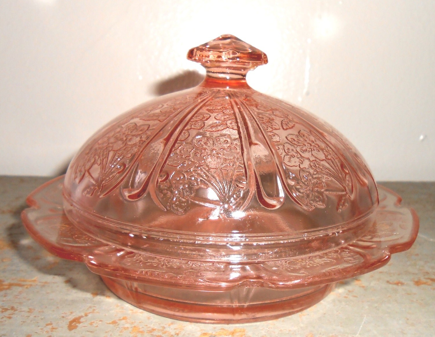 pink butter dish with lid