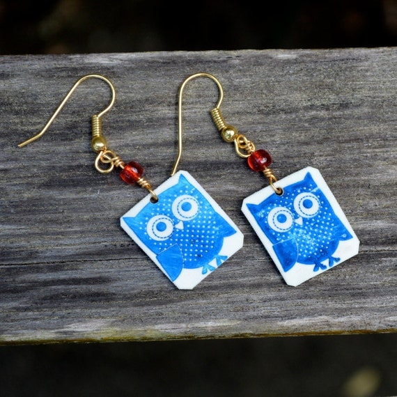 Little blue owl earrings