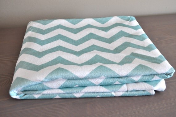 Luxe Chevron Throw Blanket Light Blue/Aqua and White