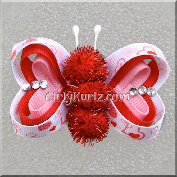 Valentine's Butterfly Hair Clip Valentine Hair Clip Valentine Hair Bow Pink Red White