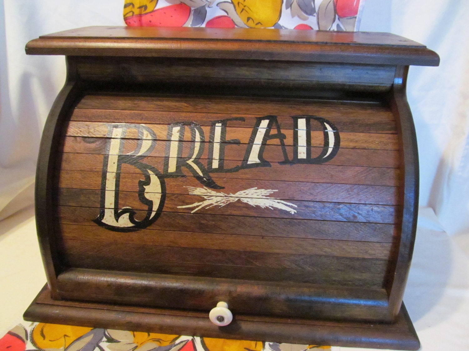 Vintage Wooden Bread Box Roll Top