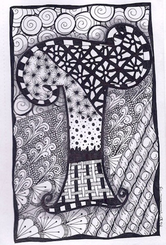 Zentangle Letter T Zebra Letters name bunting by ForeverTangles