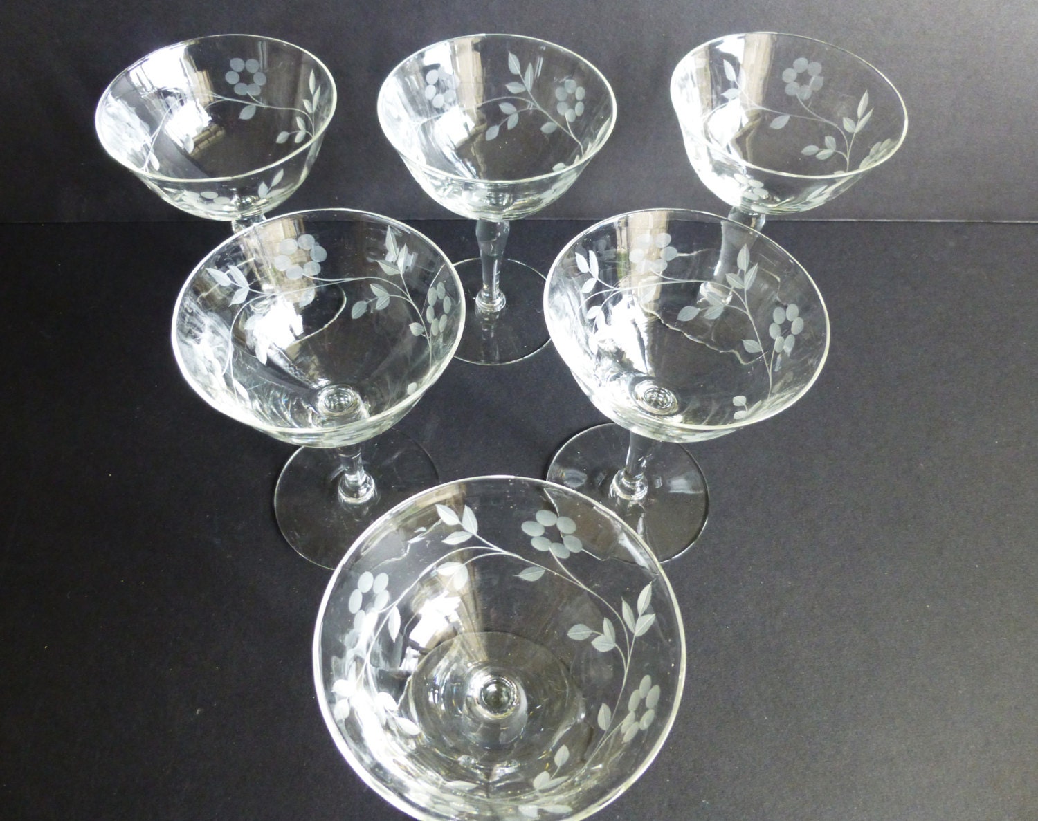 Vintage Etched Crystal Champagne Glasses Set Of 6