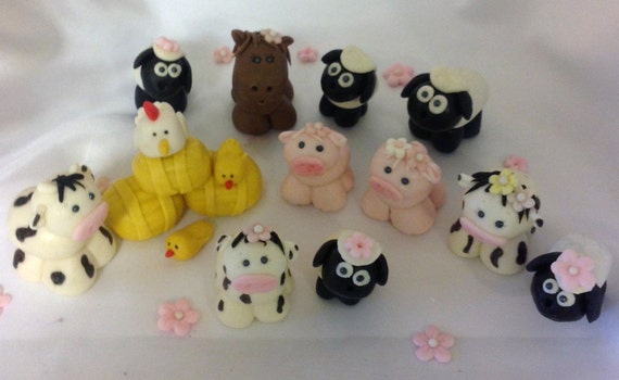 FONDANT FARM ANIMAL Cake Topper Baby Shower Firs Birthday