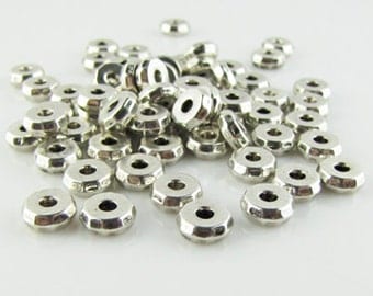 Tibetan silver spacer beads, antique silver, 2mm hole, 25 pieces