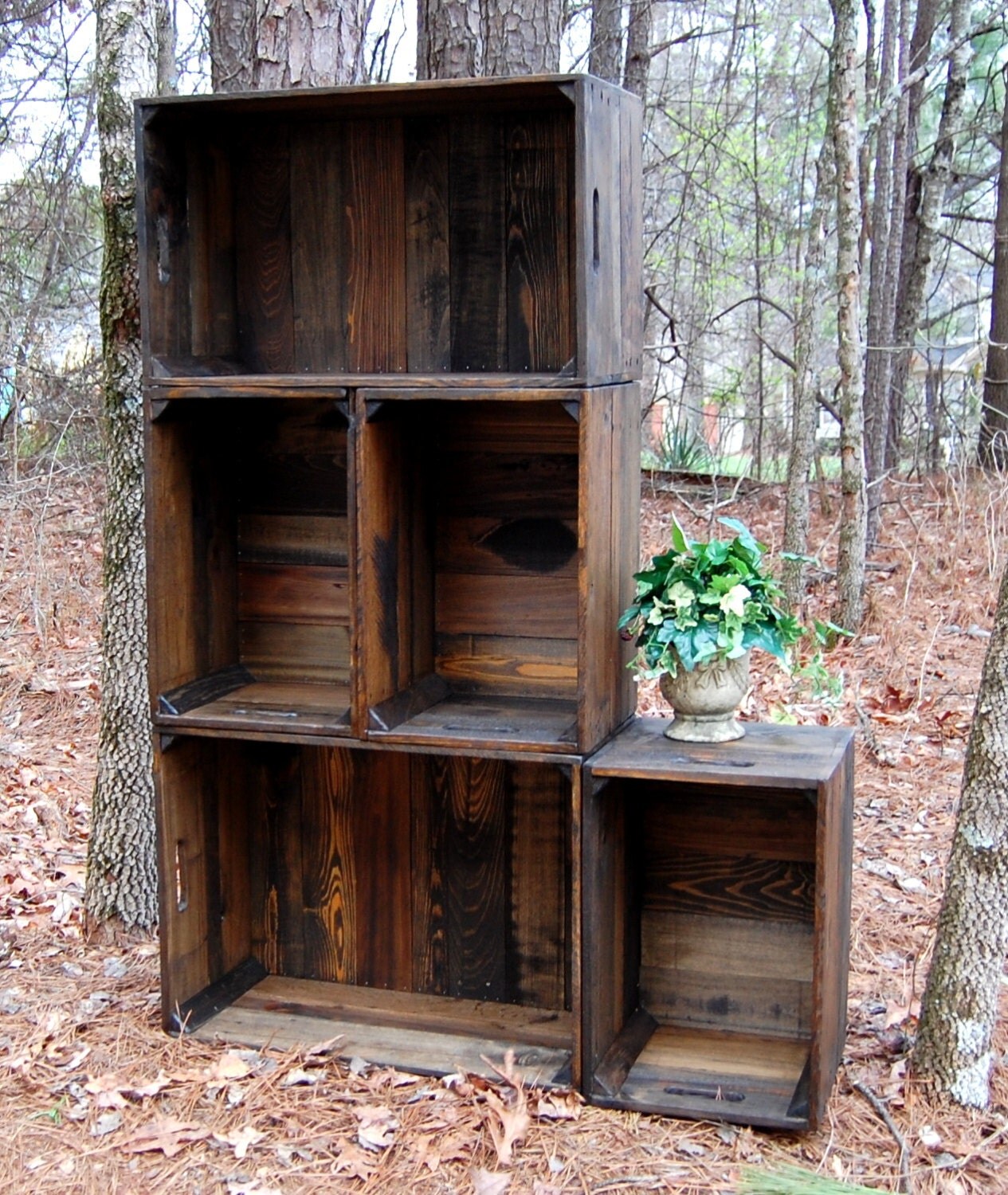 Set of Dark Walnut Wooden Crates / Wall Unit/ Bookshelf