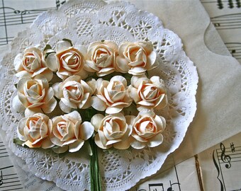 24 Handmade Paper Flowers, Vintage Cream
