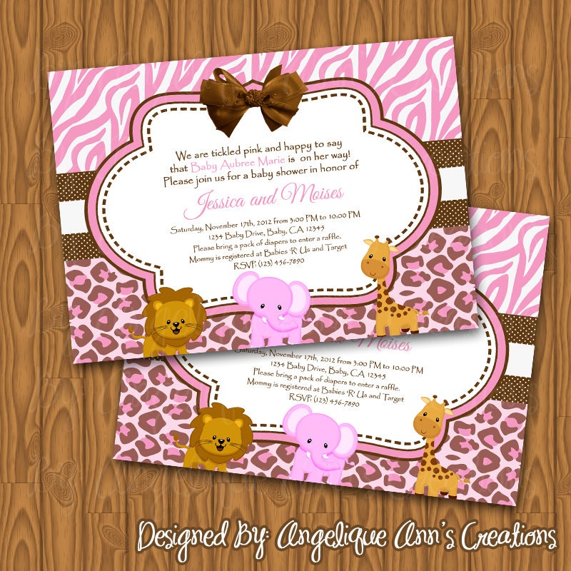 Pink Safari Baby Shower Invitations DIY Printable by jayarmada2