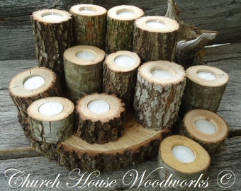 12 Tree Branch Candle Holders, Rustic Wedding Candle Holders, Rustic Wedding Centerpieces, Wood Candle Centerpieces
