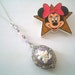 Disney Minnie Mouse Faceted Lucite AB Bead & Rhinestone Photo Locket Necklace Silver Plated Chain and Minnie Brooch Disney Signed