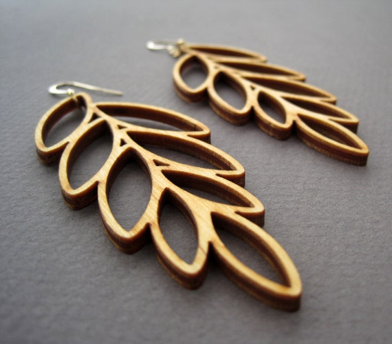 Items Similar To Laser Cut Wood Leaf Earrings Boho Earrings Modern