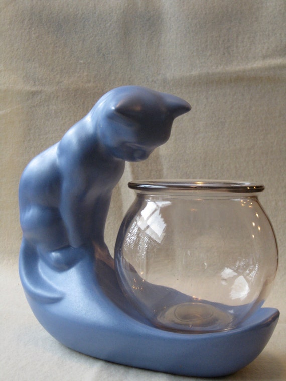 Camark Art Pottery Cat and Fish bowl