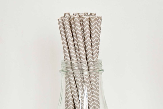 Set of 25 Grey Chevron Paper Straws with FREE DIY Printable Flags Il_570xn