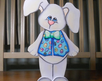 Spring Easter Boy Bunny hand painted wood craft shelf sitter "Bentley"