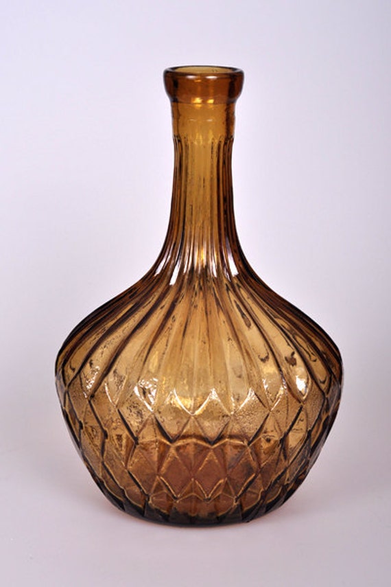 SALE Vintage Amber Glass Wine Decanter Made in Italy