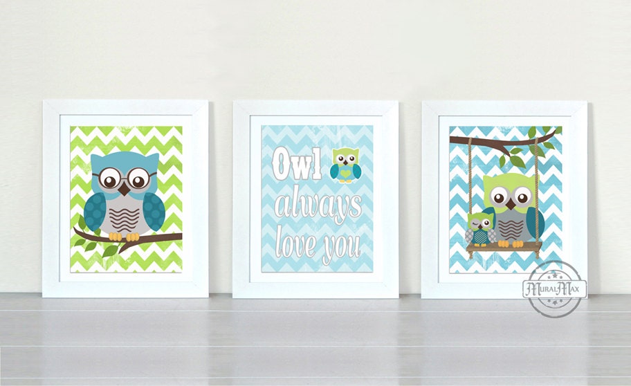 Nursery Art Owl Baby Boy Nursery Art Print Childrens Wall