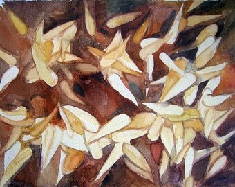 Autumn leaves watercolor painting. Art original. Watercolor art