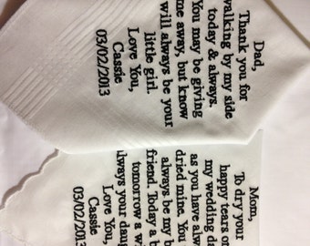 Set of Two Personalized WEDDING HANKIE'S Mother & Father of the Bride Gifts Hankerchief - Hankies
