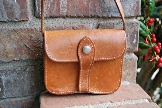 Small Leather Purse Light Brown Cross Body Strap by ItsTaylorMade