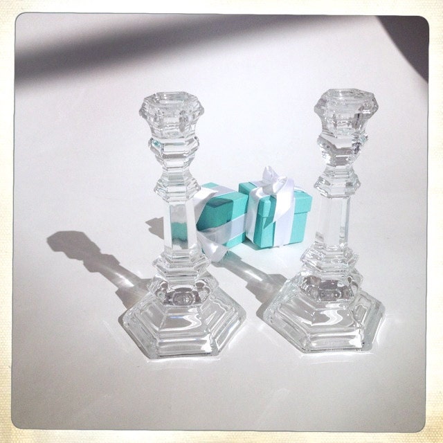Vintage Tiffany & Co Crystal Candlesticks Pair