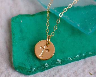 Tiny Gold Cross Necklace - Dainty Disc with Cross Pendant - Great for Layering, Simple Cross