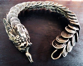 Silver coil dragon Miao Hmong tribal bracelet