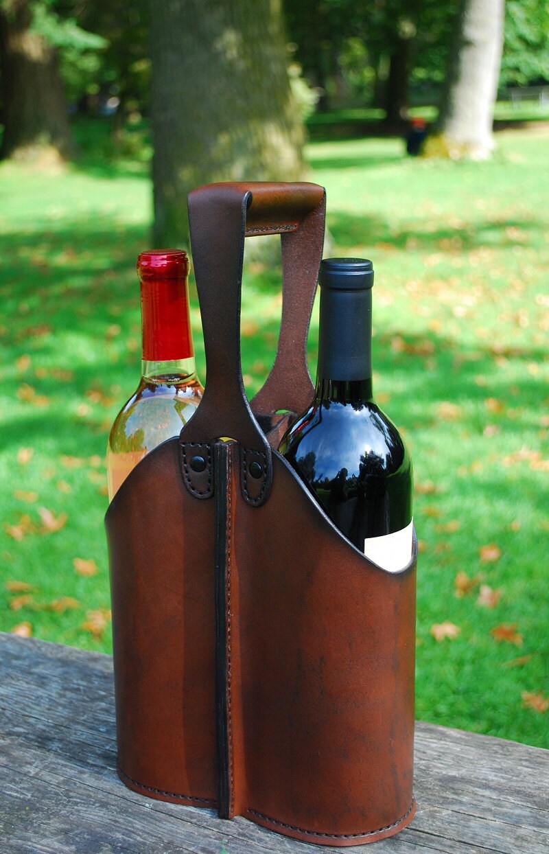Leather Double Wine Bottle Caddy