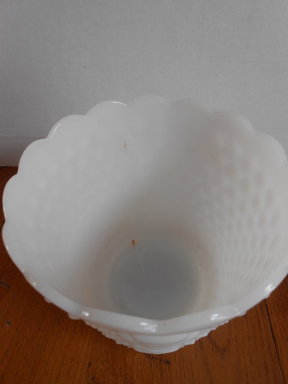 Vintage Fire King Milk Glass Planter Vase Hobnail Scalloped