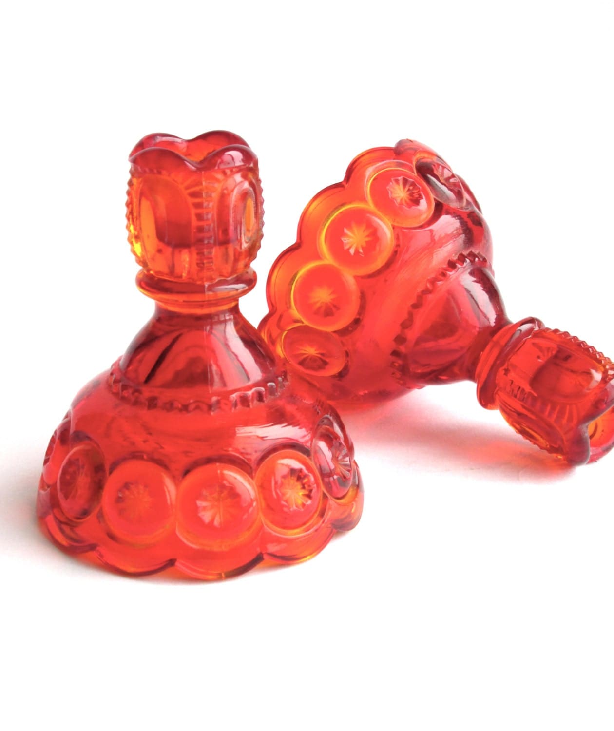 Moon and Stars Red Glass Candlesticks vintage candle holder