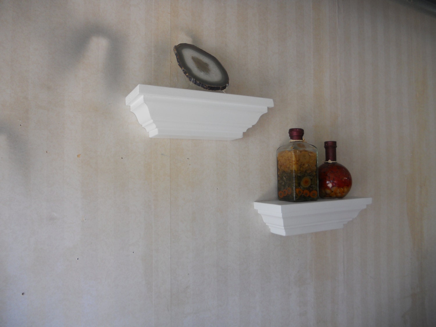 White wall shelves Crown molding shelf set of 2