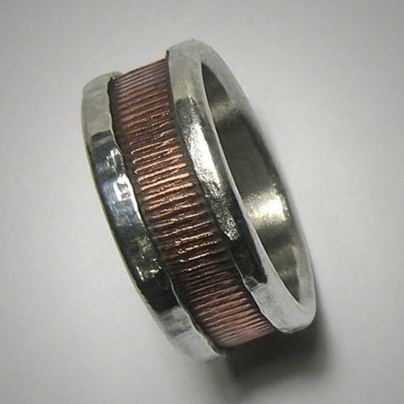 Men's wedding band - Copper and silver unique rustic wide wedding band ...