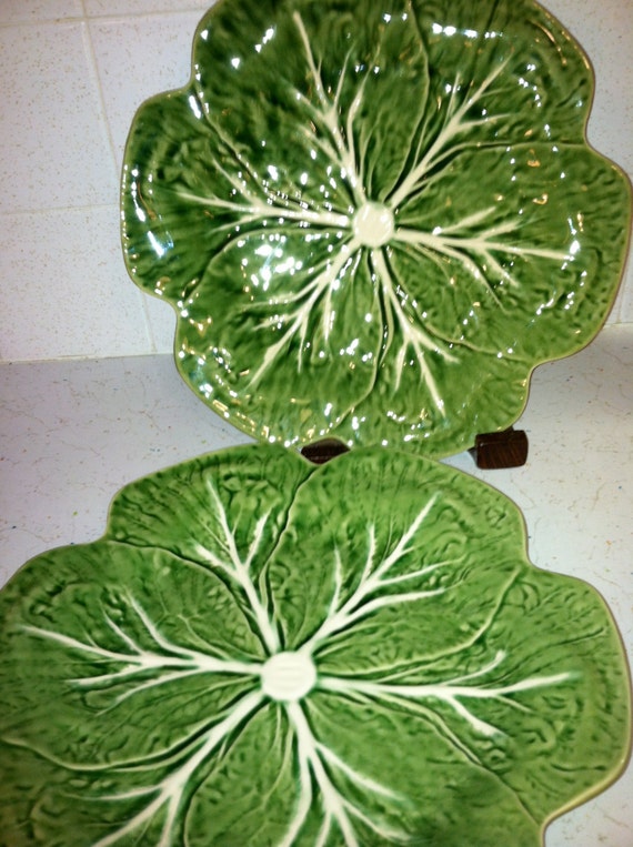 Majolica Green Cabbage Leaf Portugal Plates