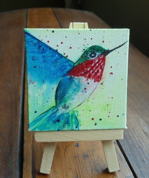 Mini Canvas Acrylic Painting on a 3 X 3 canvas with easel