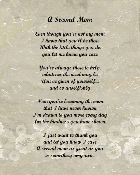 Items similar to A Second Mom Love Poem for Stepmom 8 X 10 