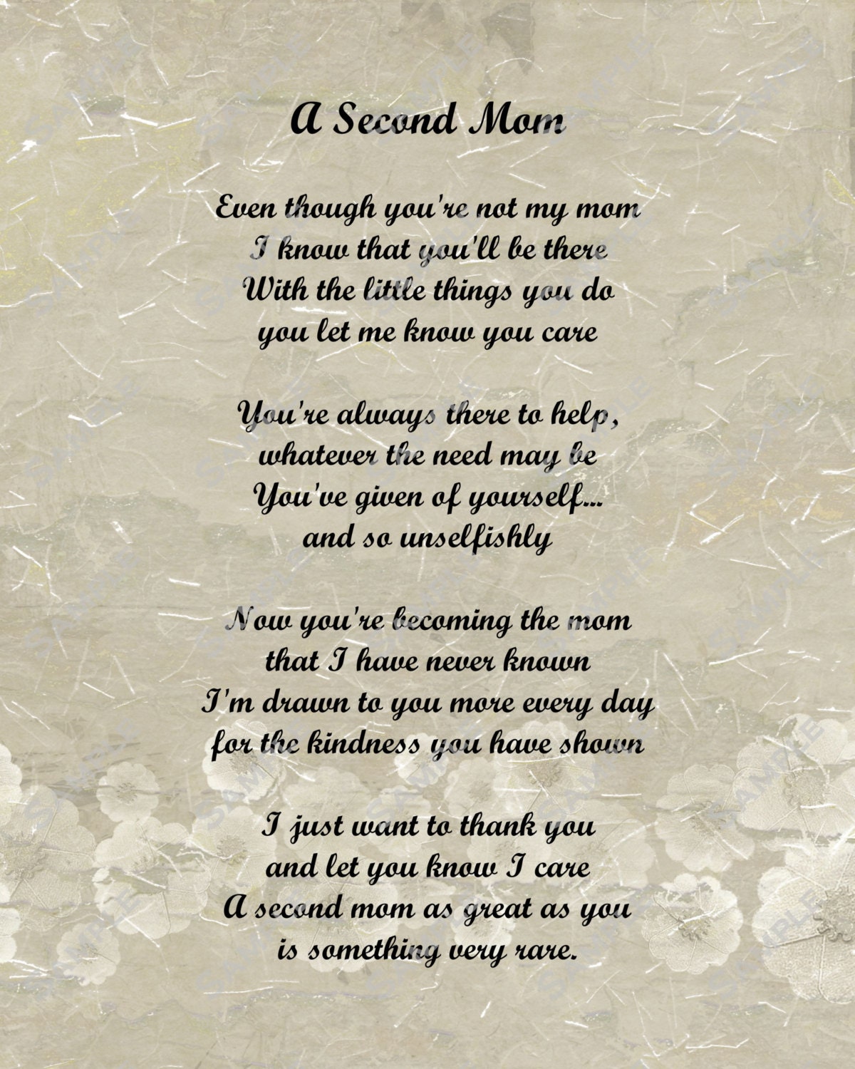 Items similar to A Second Mom Love Poem for Stepmom 8 X 10 