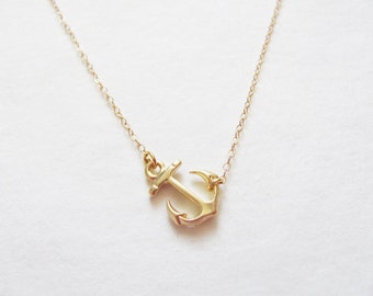 Gold Sideways Anchor Necklace - Anchor Necklace - Gold Anchor Necklace - Light Necklace - Dainty Anchor Necklace