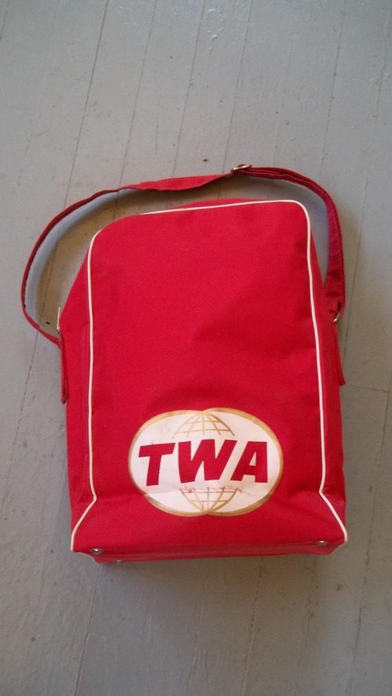 1950s TWA Flight Bag TWA Shoulder Bag Red White by VillageFair